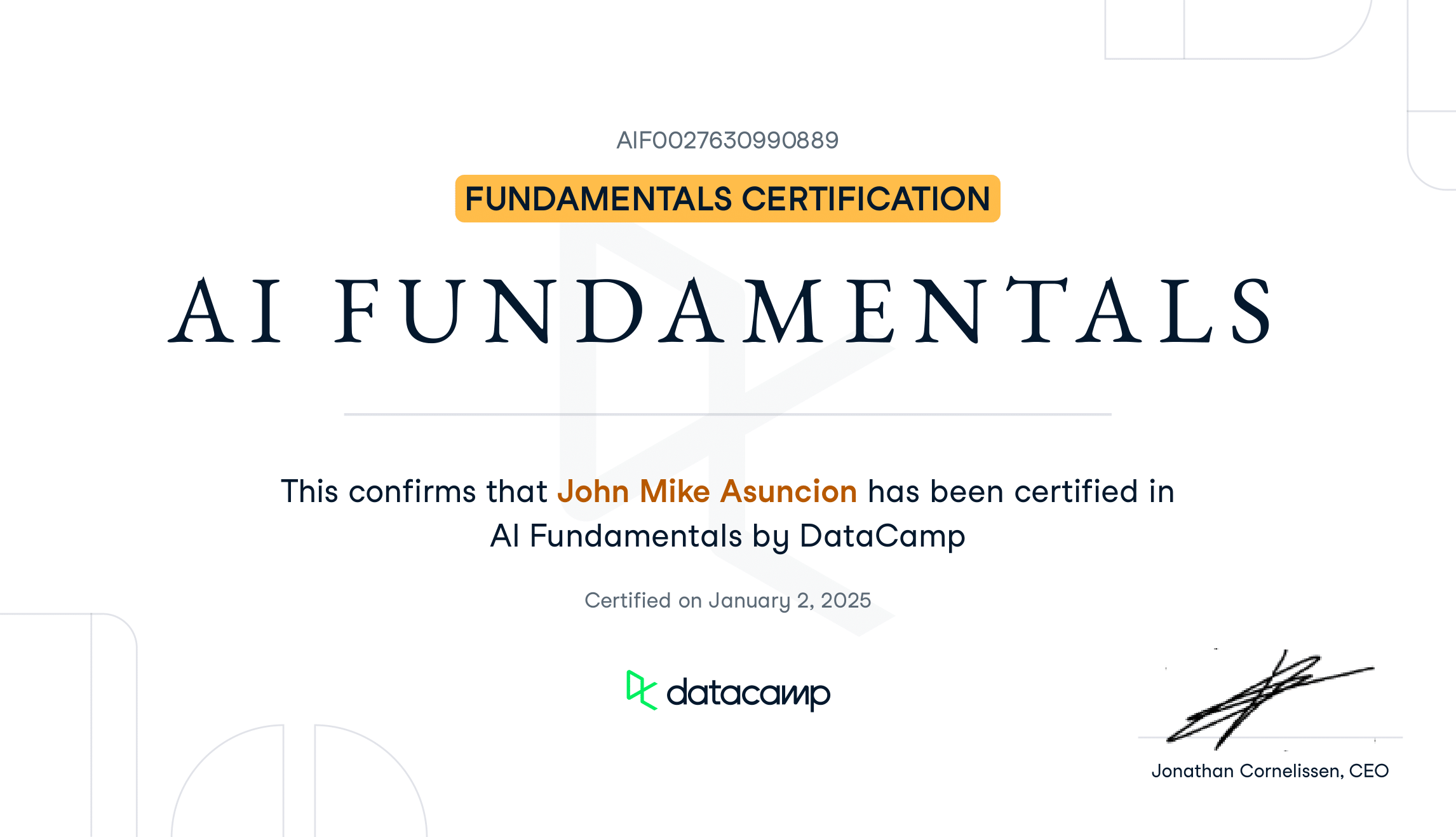 AI Fundamentals certificate
