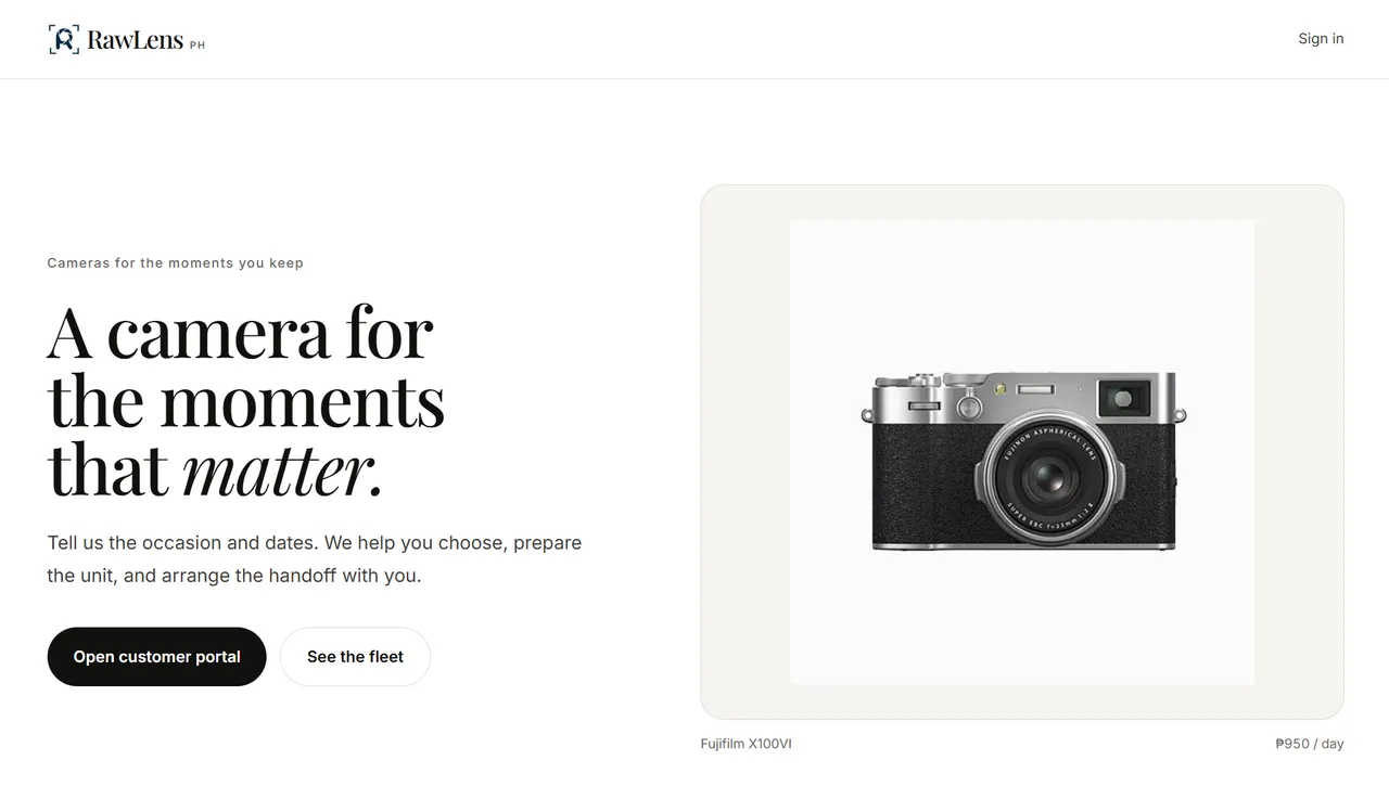 Screenshot of RawLens PH Customer Portal