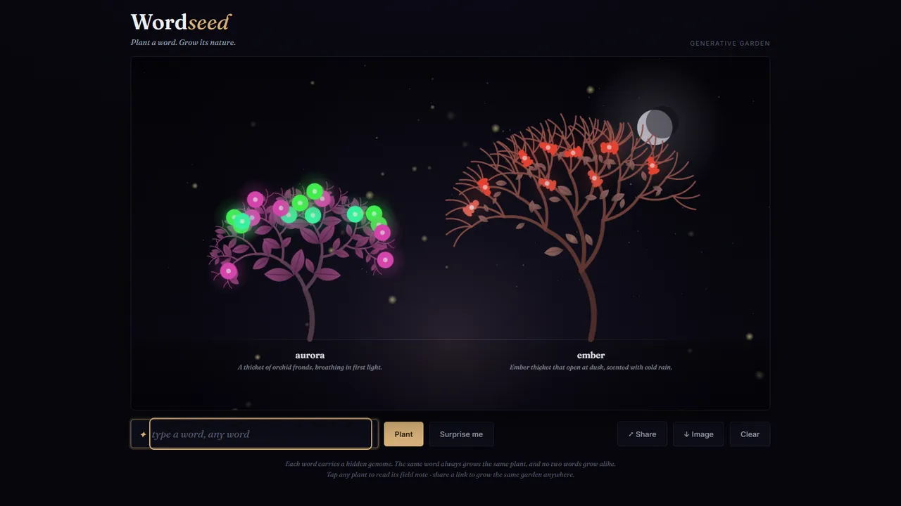 Wordseed, Type a word and it grows into a one-of-a-kind plant: the word is the seed.